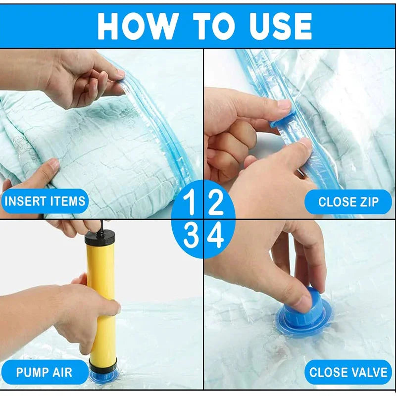 5Pcs Vacuum Seal Storage Bags With Pump | Travel Household Space Saver Storage Bag
